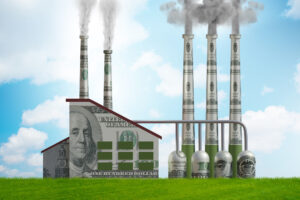 Carbon tax concept with the industrial plant - 3d rendering