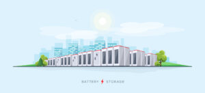 Vector illustration of large rechargeable lithium-ion battery energy storage stationary for renewable electric power stations