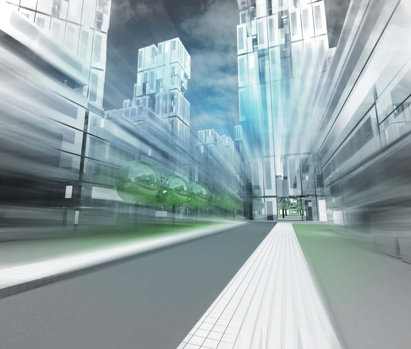new modern visualization of city of future in motion blur illustration
