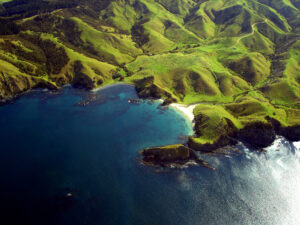 Wrinkled Green Appearance of Hills and Mountains along the coastline of Northland, New Zealand