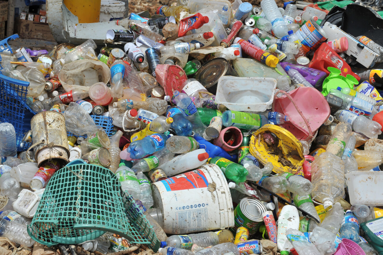Plastic waste in a landfill