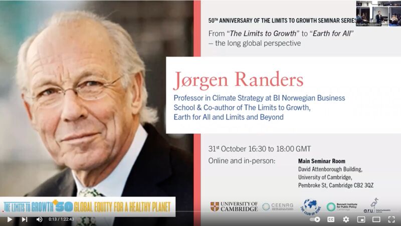 Jørgen Randers, Author of ＂The Limits to Grow,＂ renews his pessimism and suggests we join earth4all.life
