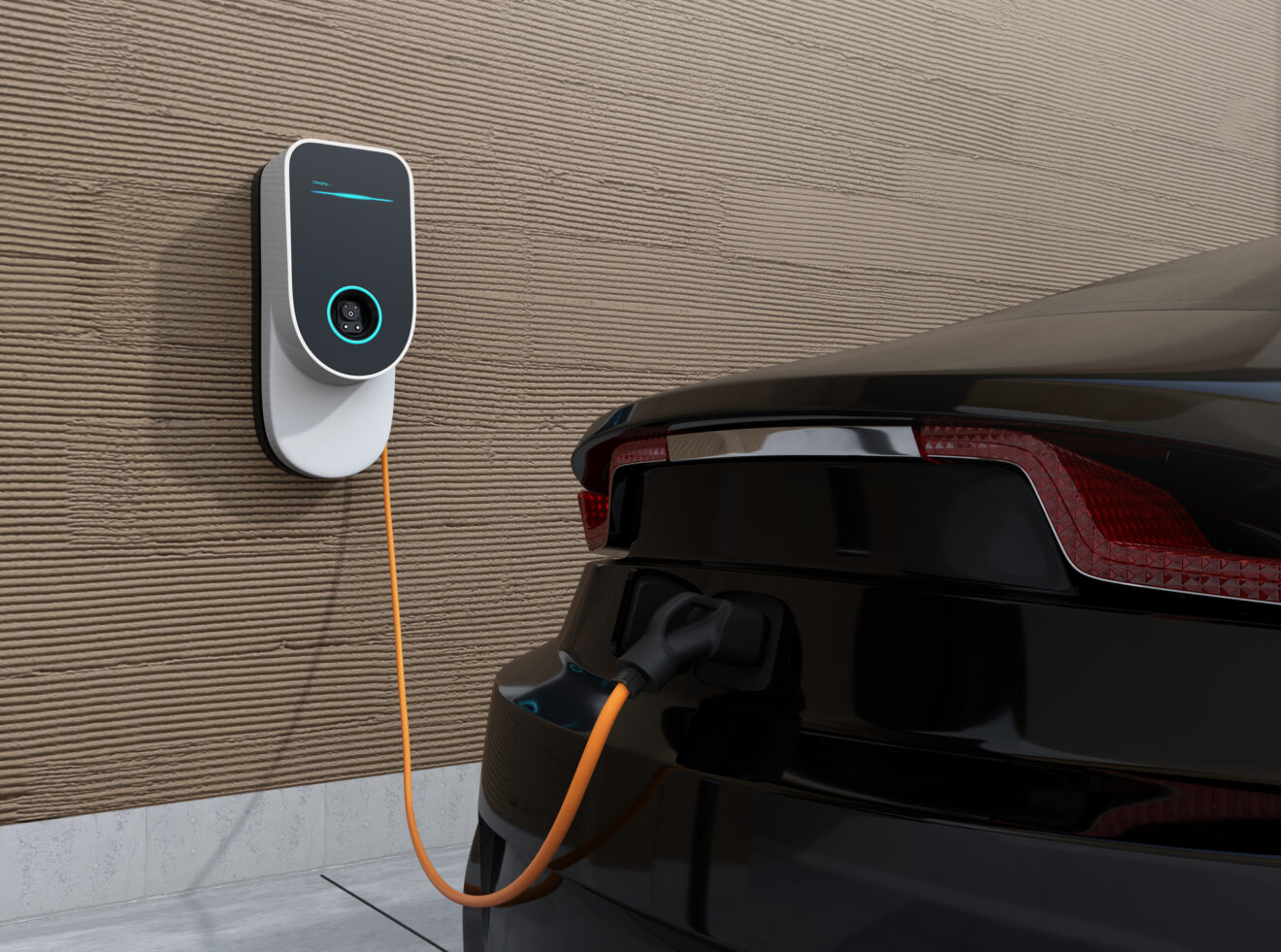 Charging black electric vehicle at home
