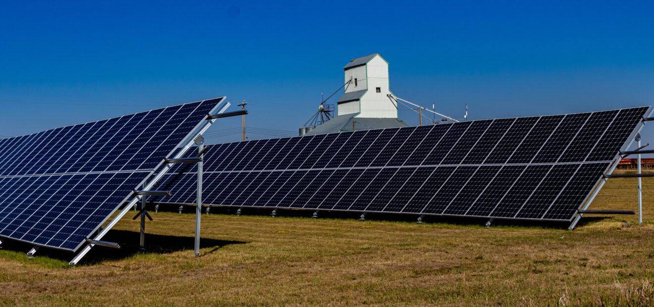 Solar panels in a Village of Carmangay Vulcan County, Alberta, Canada