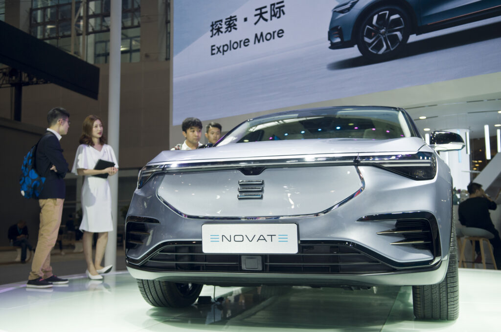 The stand of Enovate, a high-end brand of Chinese electric car startup DearCC, during the 16th China (Guangzhou) International Automobile Exhibition.